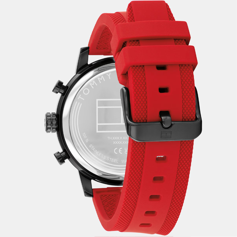 Tommy Hilfiger Red Silicone Black Dial Multi-function Men's Watch